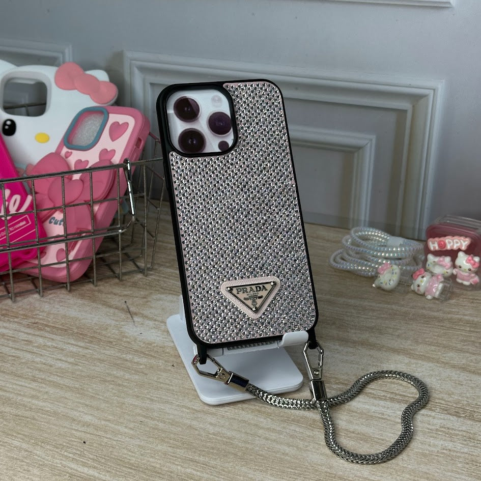 Prada brillante rosa + strap IPH 14 PRO MAX