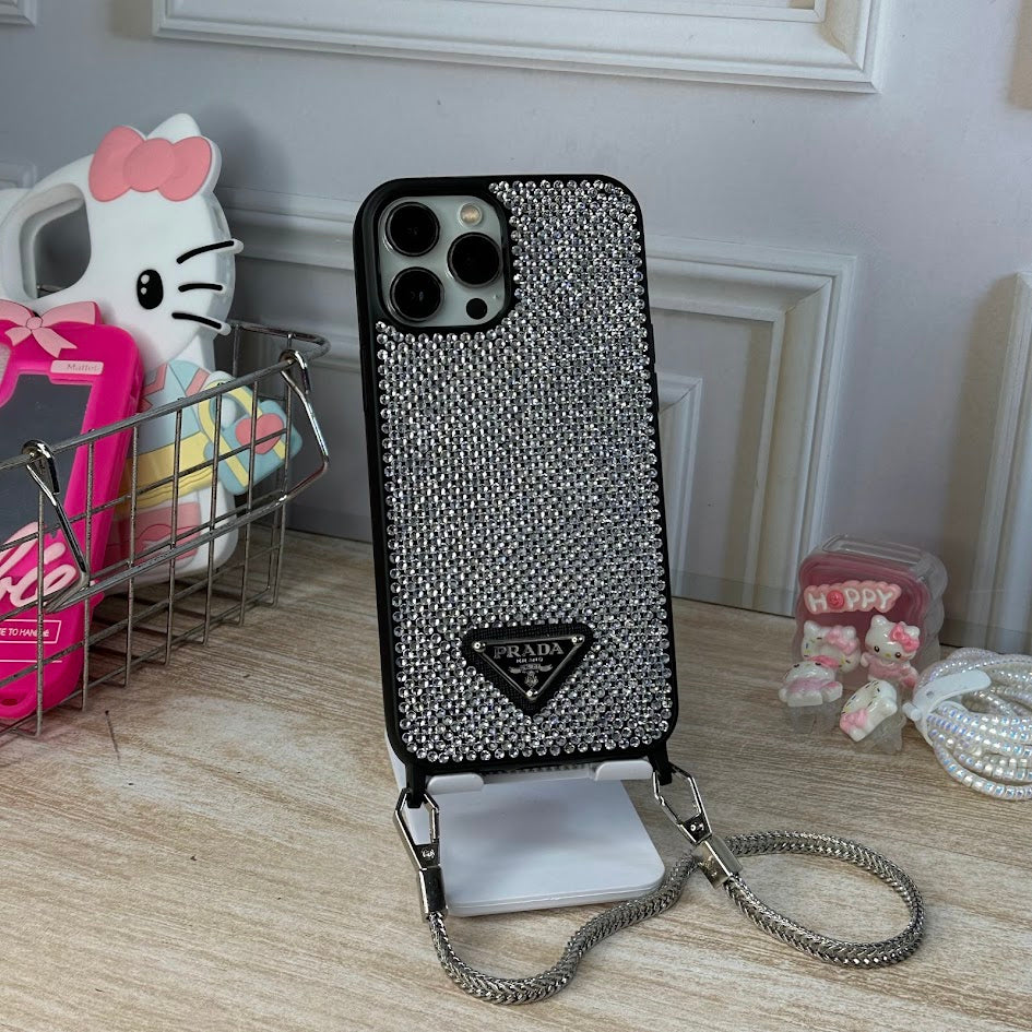 Prada diamante plateado + strap IPH 12 PRO MAX