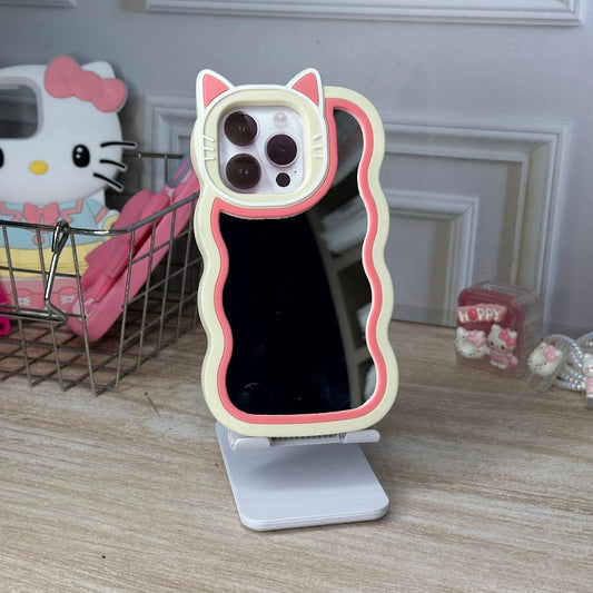 Gato blanco y rosado + espejo IPH 14 PRO