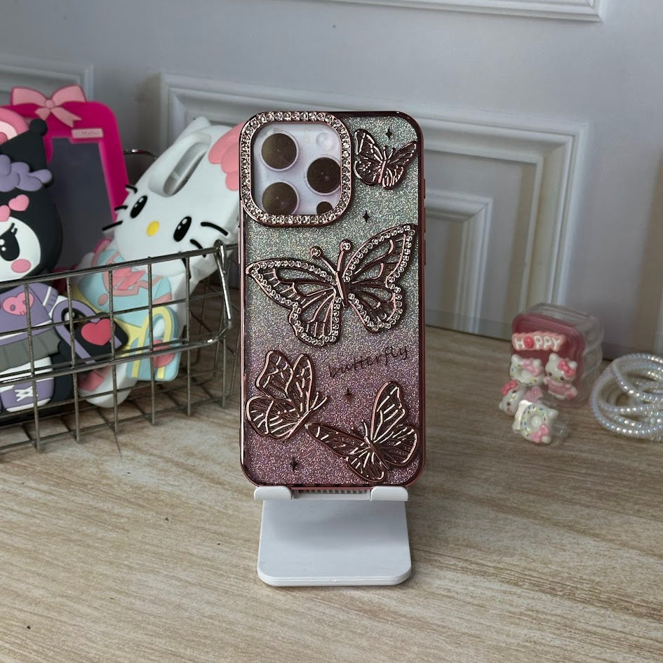 Mariposa brillante rosa IPH 15 PRO MAX