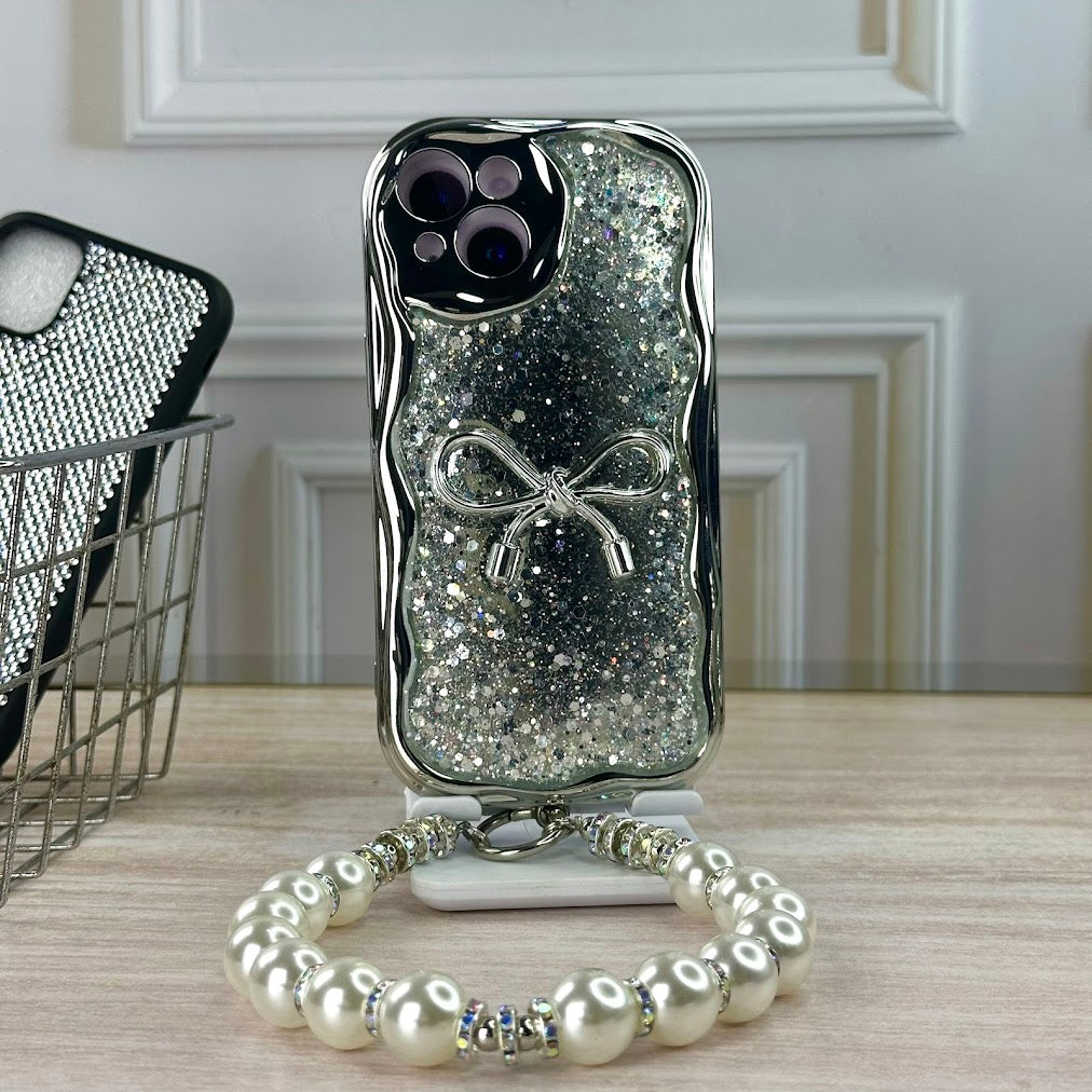 Case plata glitter con strap IPH 15