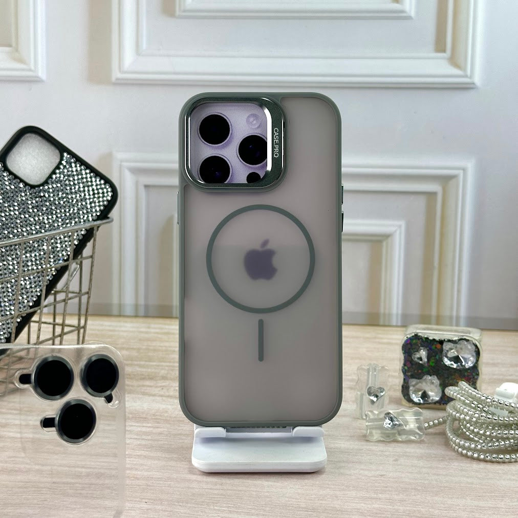 Humo transpirado gris con soporte IPH 13 PRO MAX